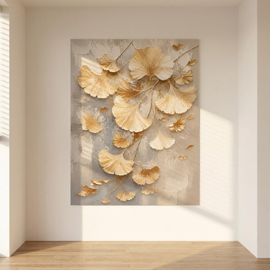 3D Textured Painting - Gilded Ginkgo Whispers