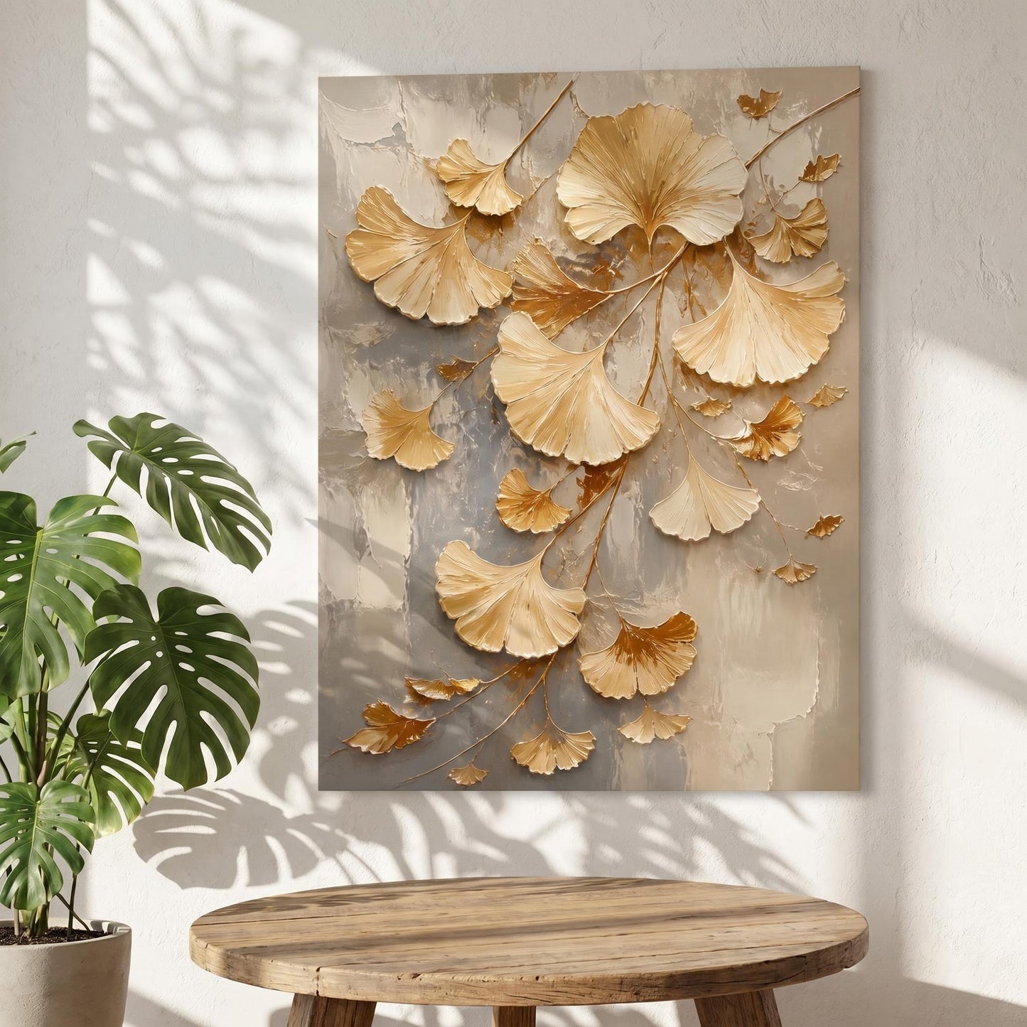 3D Textured Painting - Gilded Ginkgo Whispers