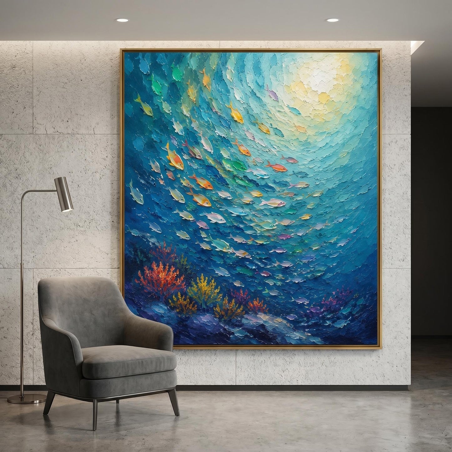 Colorful Painting - Underwater School of Fish