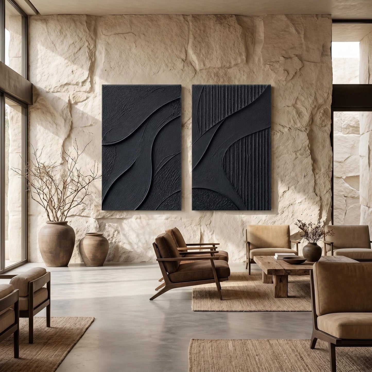 Wabi-Sabi Wall Art - Noir Flow Diptych