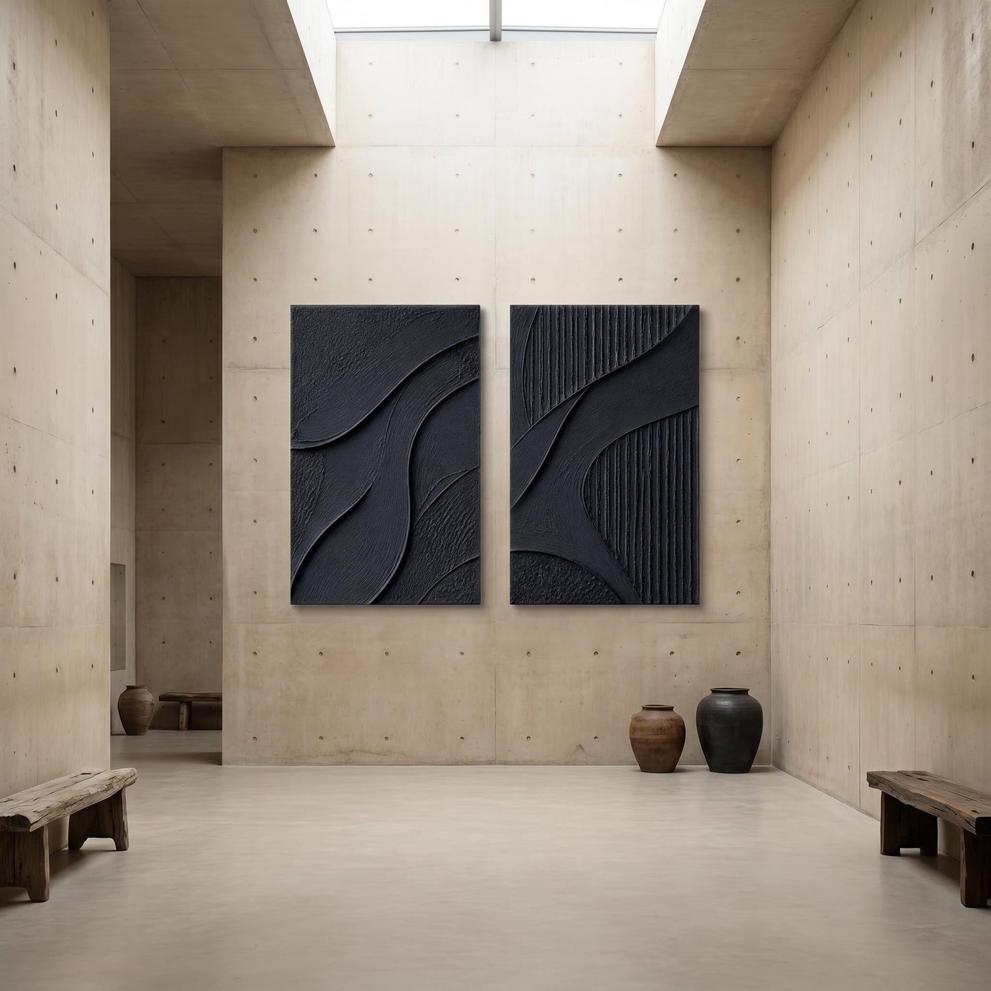 Wabi-Sabi Wall Art - Noir Flow Diptych
