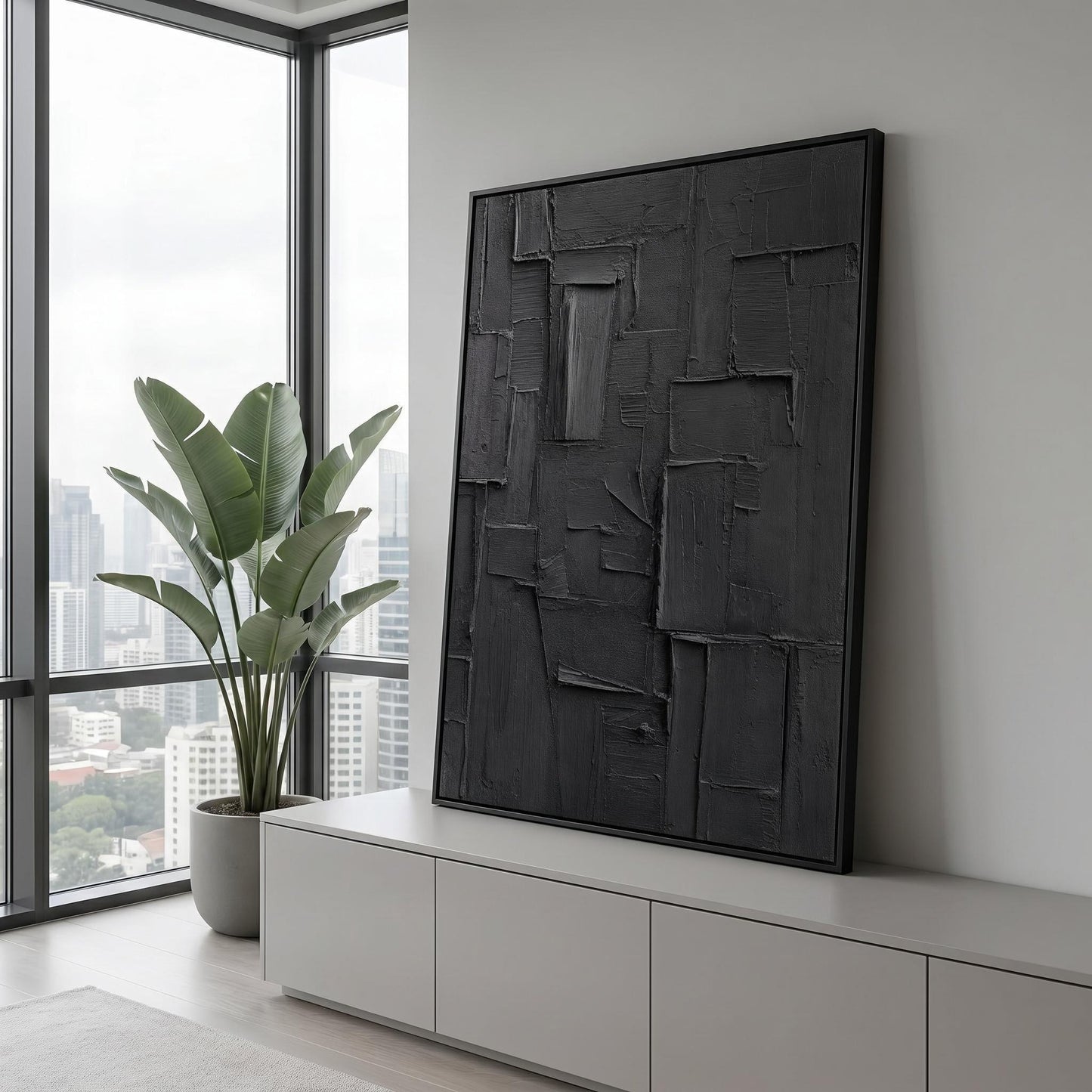 Wabi-Sabi Wall Art - Textured Black Relief