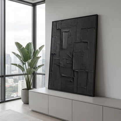 Wabi-Sabi Wall Art - Textured Black Relief