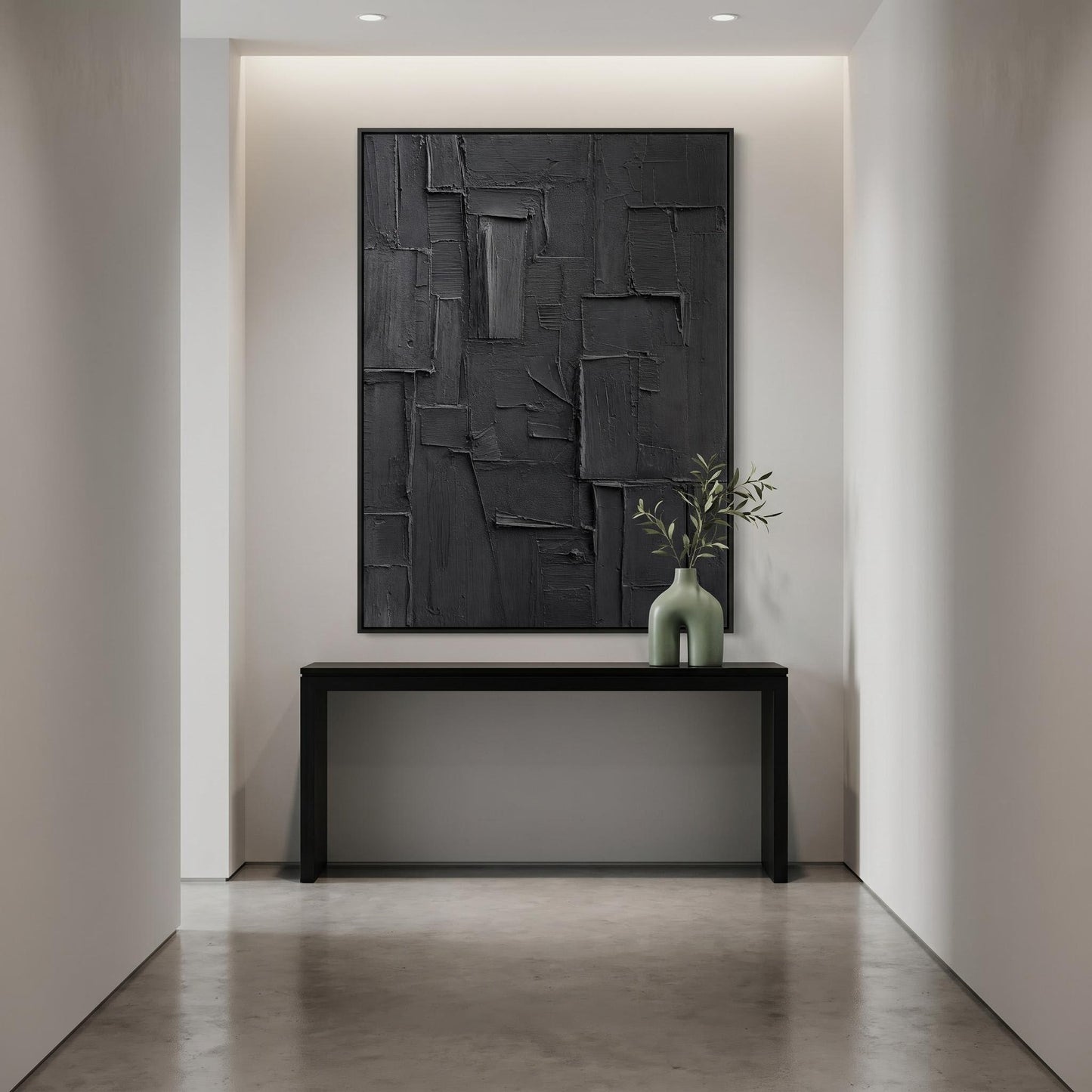 Wabi-Sabi Wall Art - Textured Black Relief