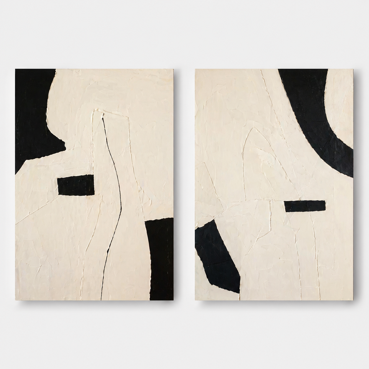 Abstract Art Painting - Monochrome Textured Diptych