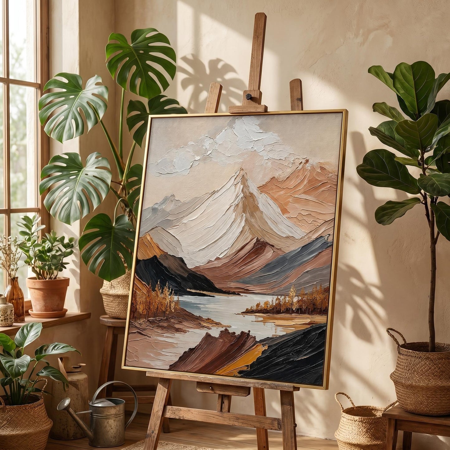 3D Textured Painting - Golden Peak Lake