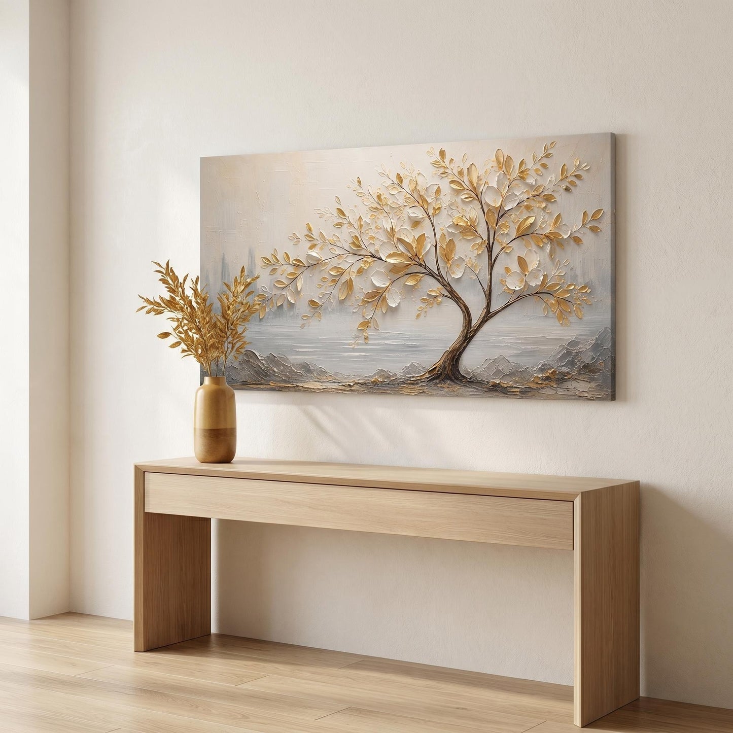 Contemporary Wall Art - Textured Golden Tree