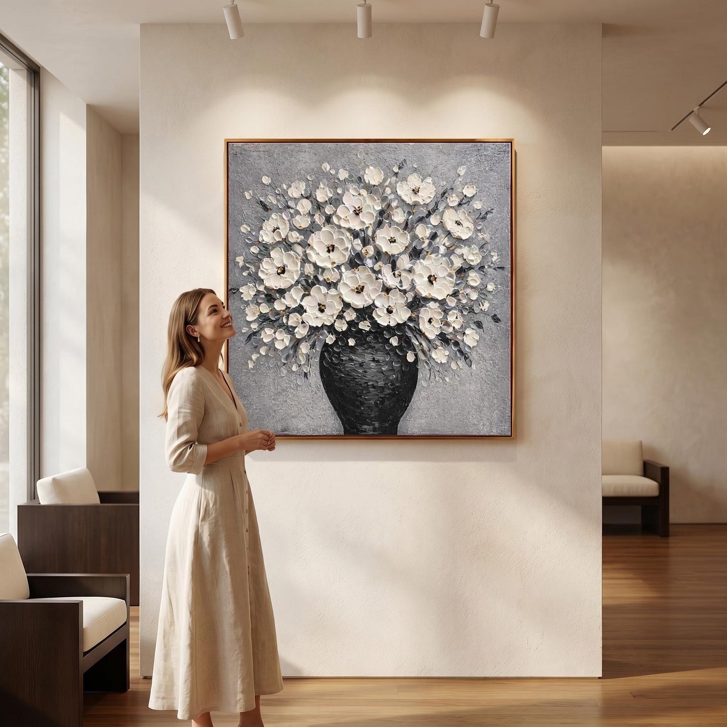 3D Textured Painting - Noir Vase Blooms