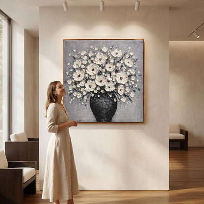 3D Textured Painting - Noir Vase Blooms