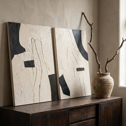 Abstract Art Painting - Monochrome Textured Diptych