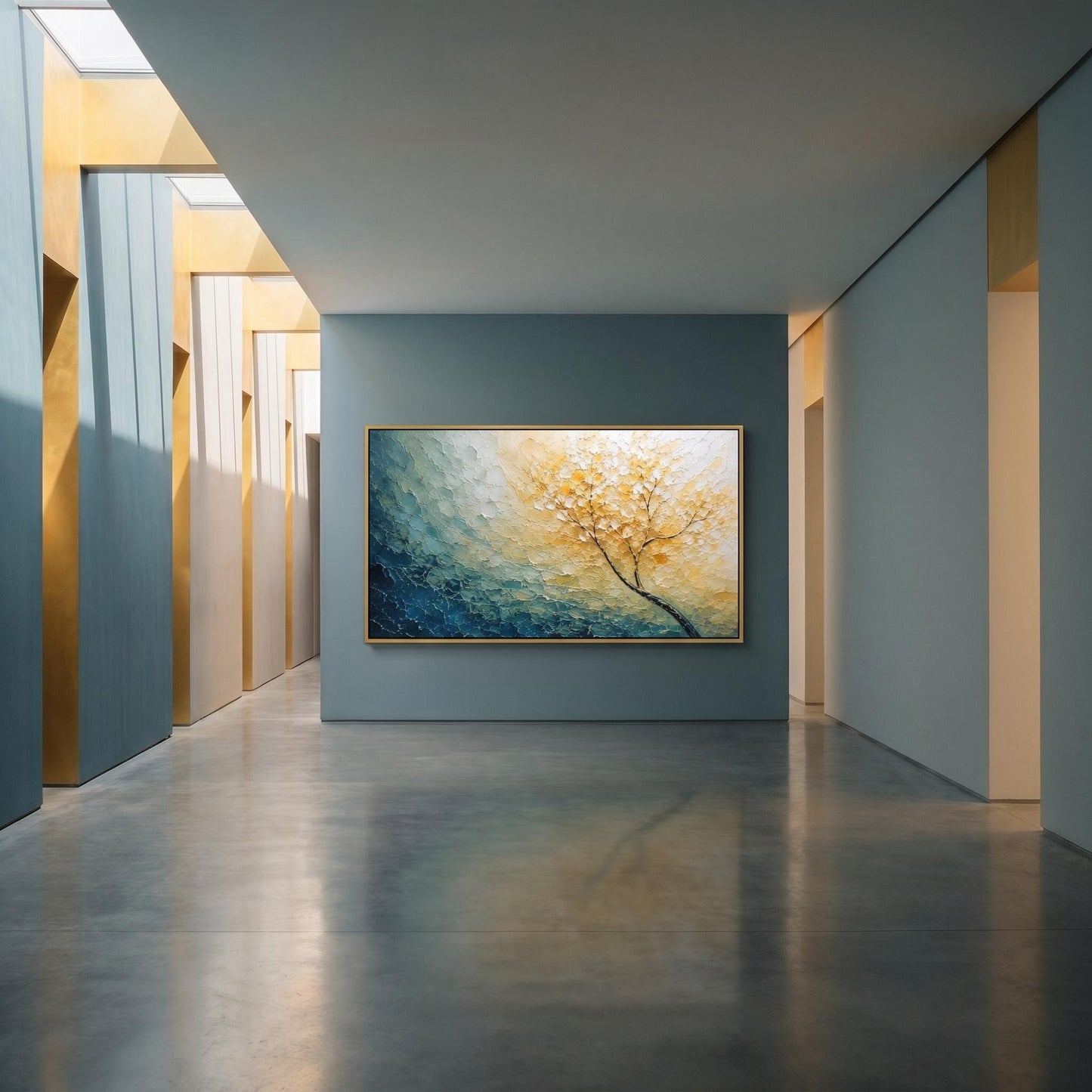 3D Textured Painting - Golden Teal Tree