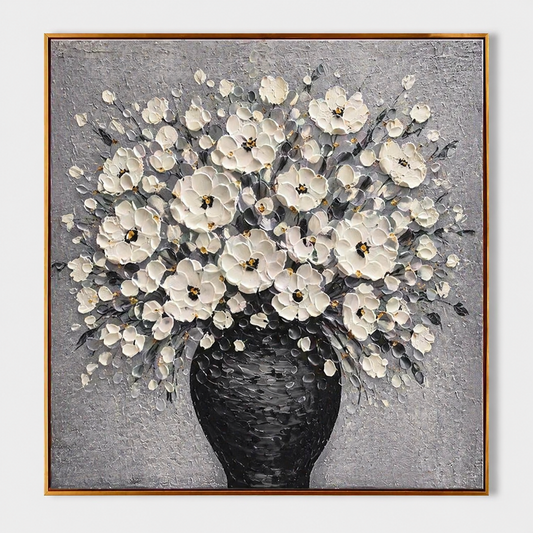 3D Textured Painting - Noir Vase Blooms