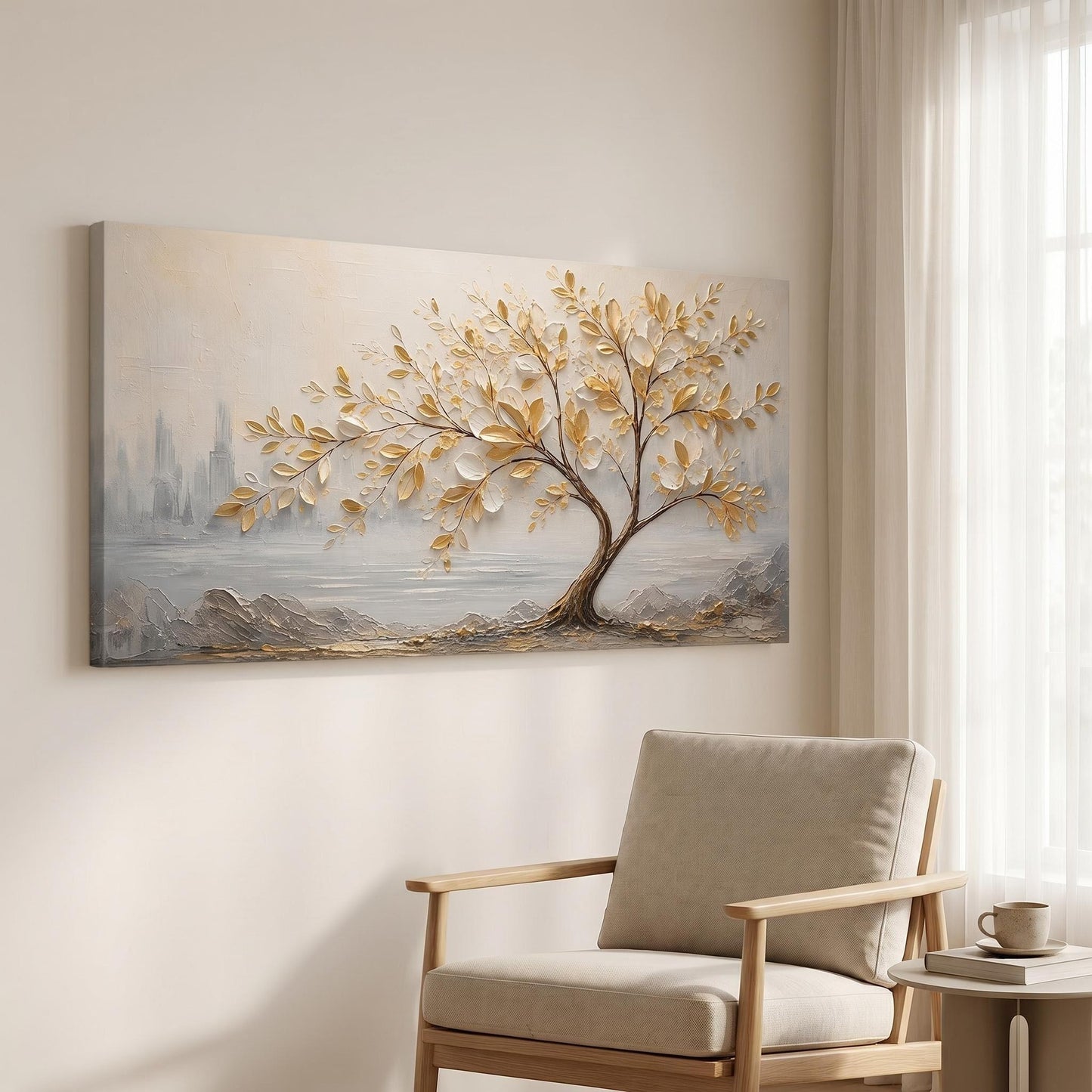 Contemporary Wall Art - Textured Golden Tree