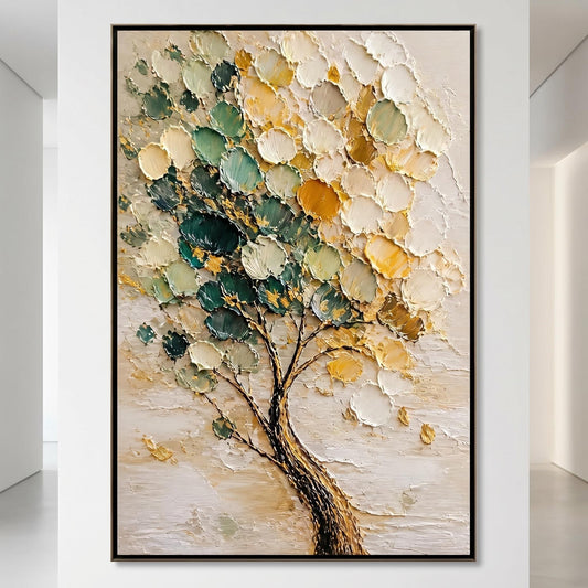 3D Textured Painting - Golden Green Tree