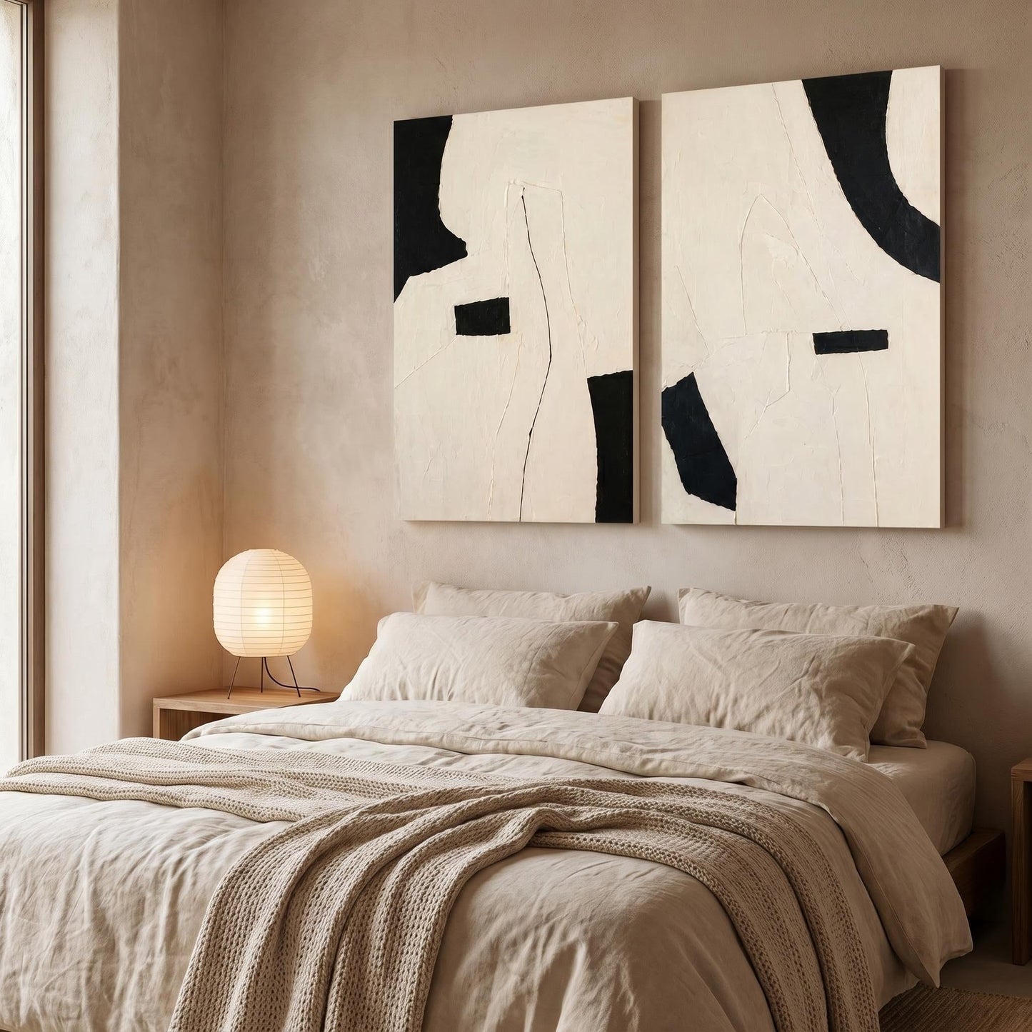 Abstract Art Painting - Monochrome Textured Diptych