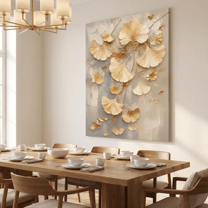 3D Textured Painting - Gilded Ginkgo Whispers