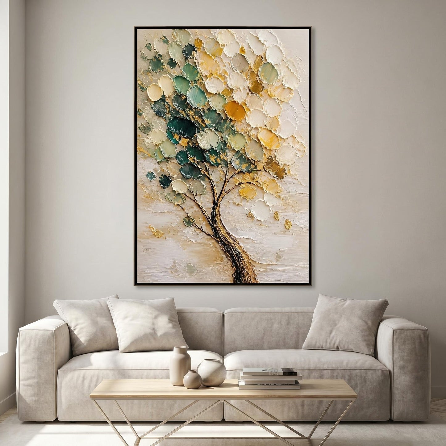 3D Textured Painting - Golden Green Tree