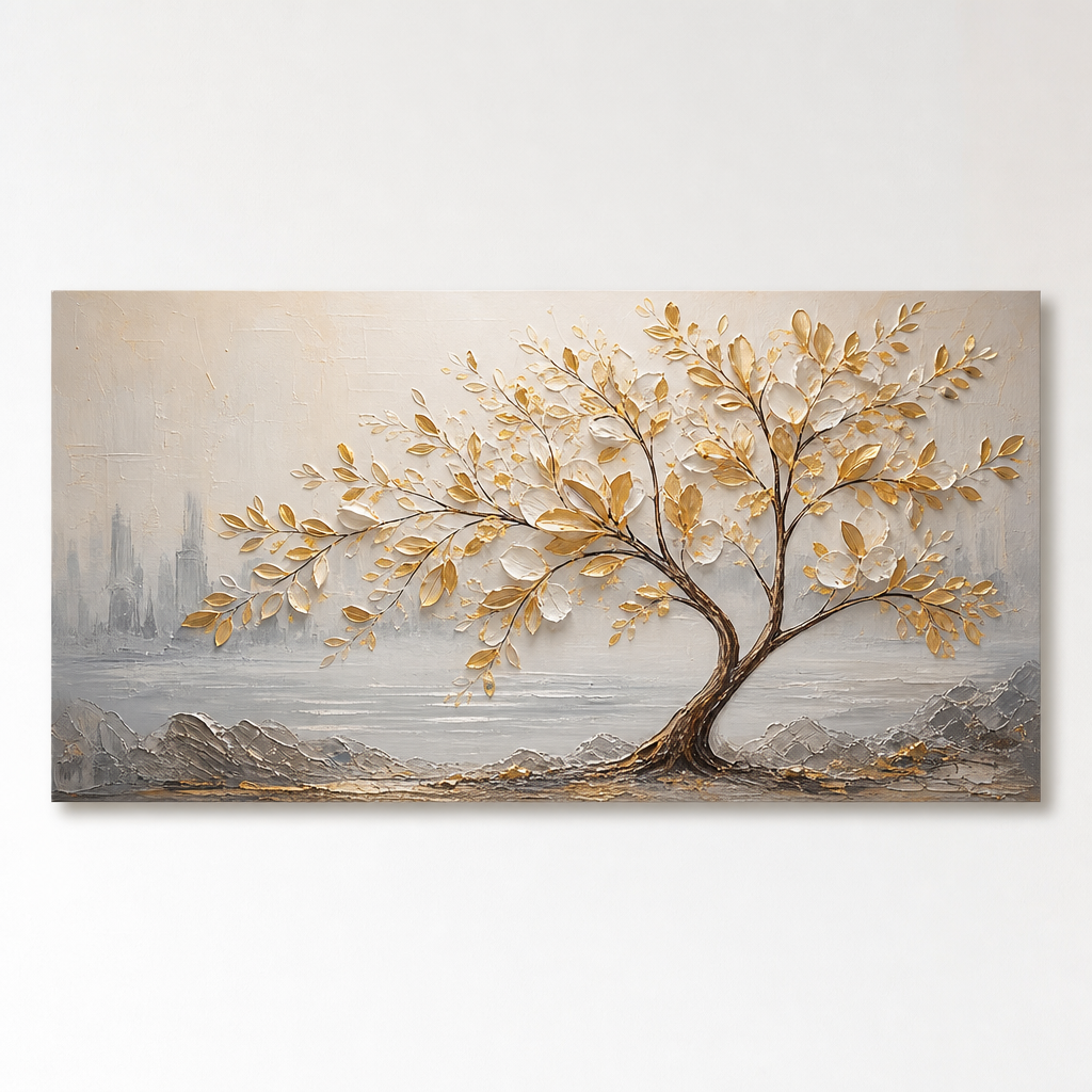 Contemporary Wall Art - Textured Golden Tree