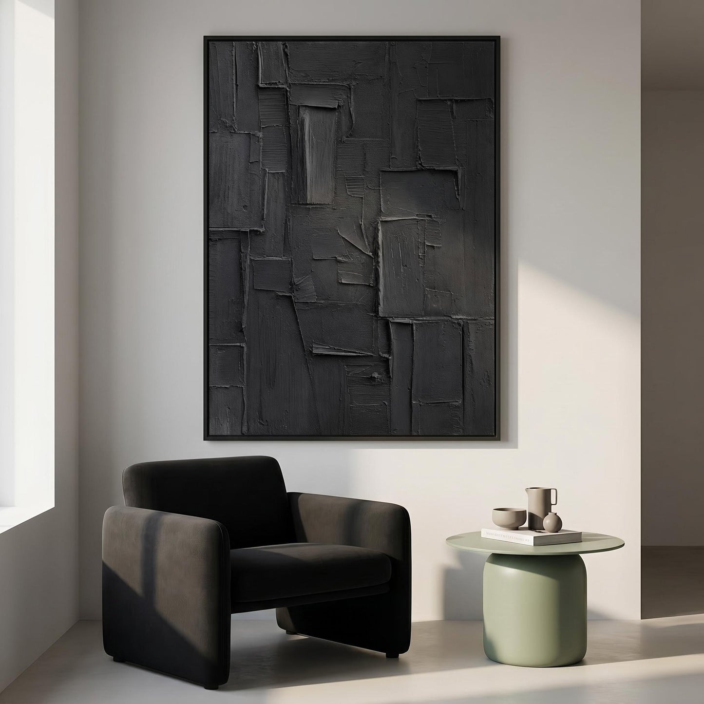 Wabi-Sabi Wall Art - Textured Black Relief