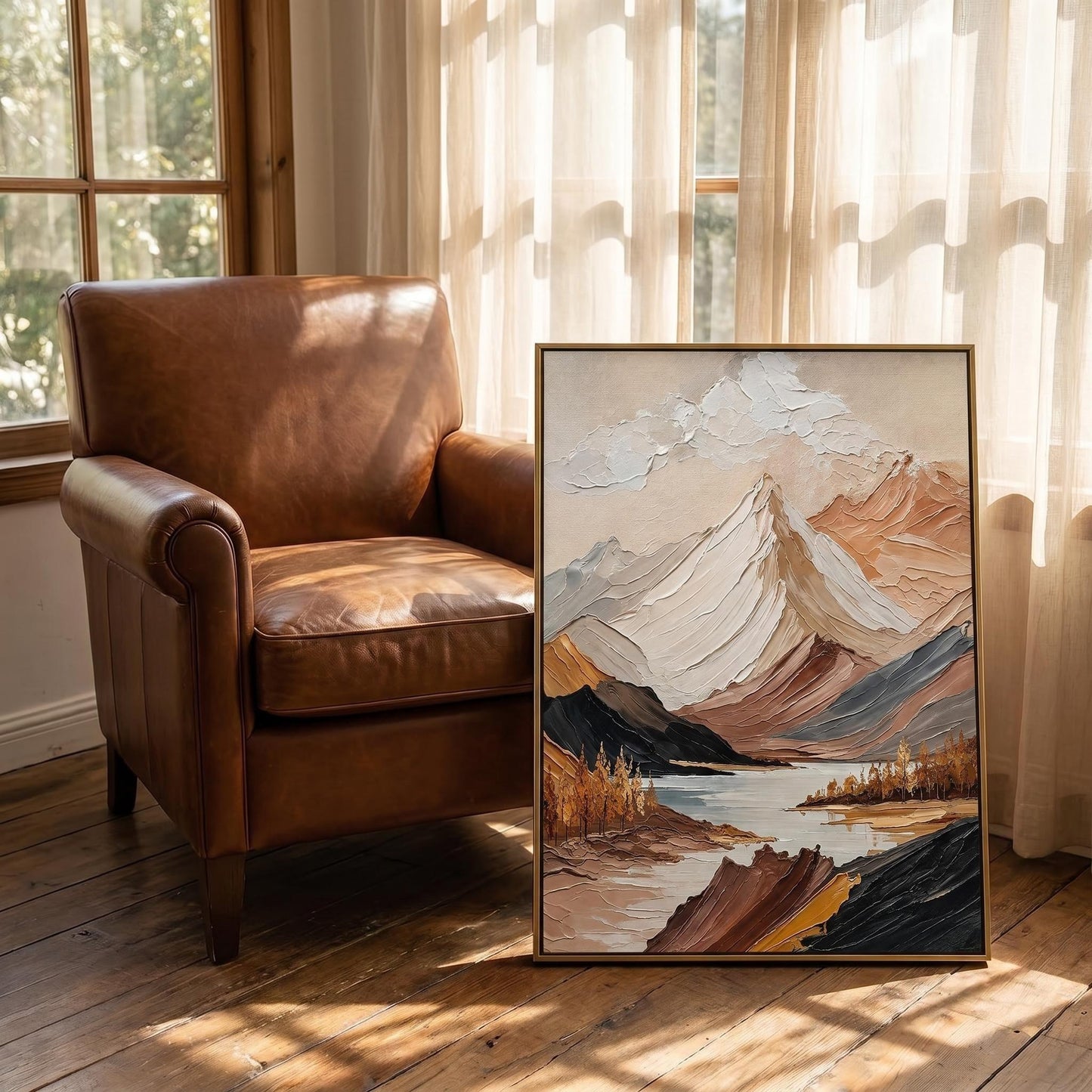 3D Textured Painting - Golden Peak Lake