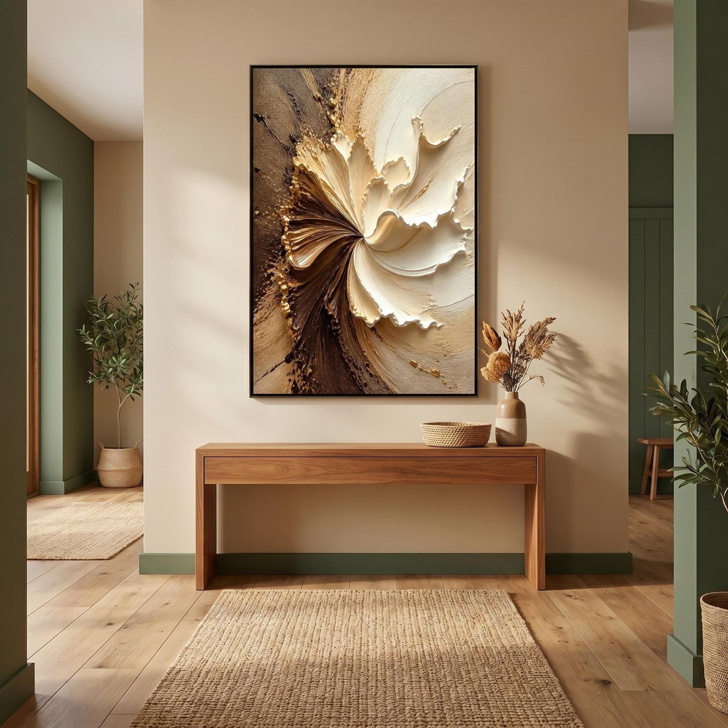 3D Textured Painting - Golden Swirl Bloom