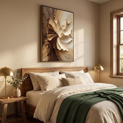 3D Textured Painting - Golden Swirl Bloom