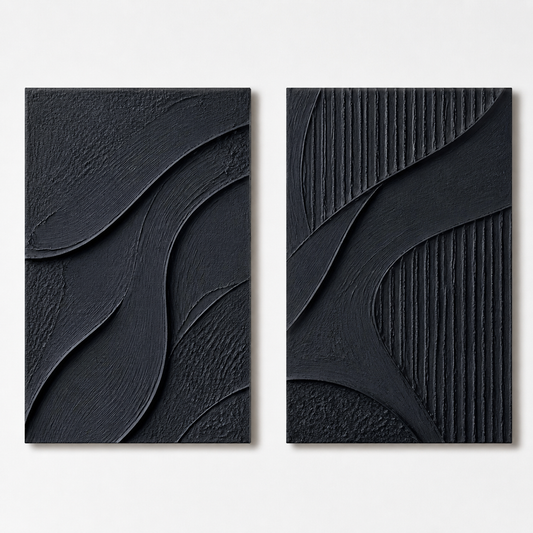 Wabi-Sabi Wall Art - Noir Flow Diptych