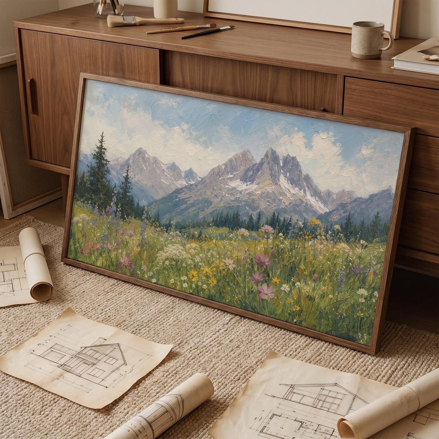 Wabi-Sabi Wall Art - Textured Mountain Meadow
