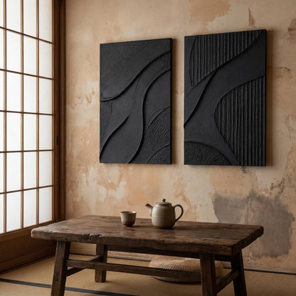 Wabi-Sabi Wall Art - Noir Flow Diptych