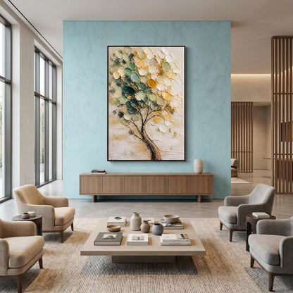 3D Textured Painting - Golden Green Tree