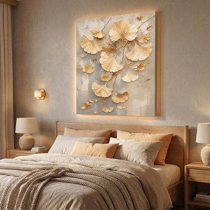 3D Textured Painting - Gilded Ginkgo Whispers
