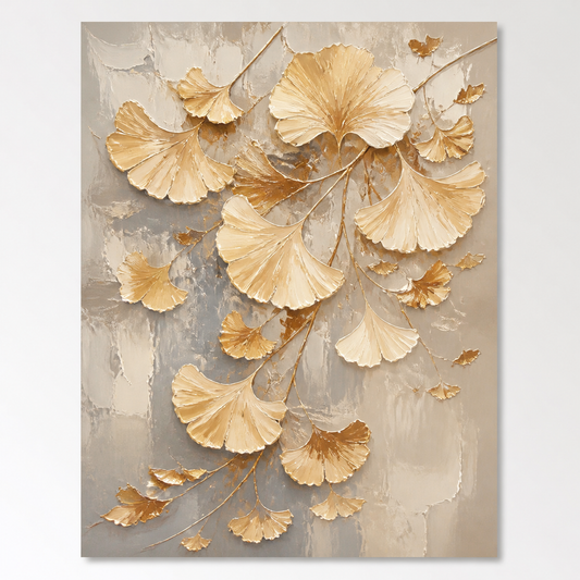 3D Textured Painting - Gilded Ginkgo Whispers