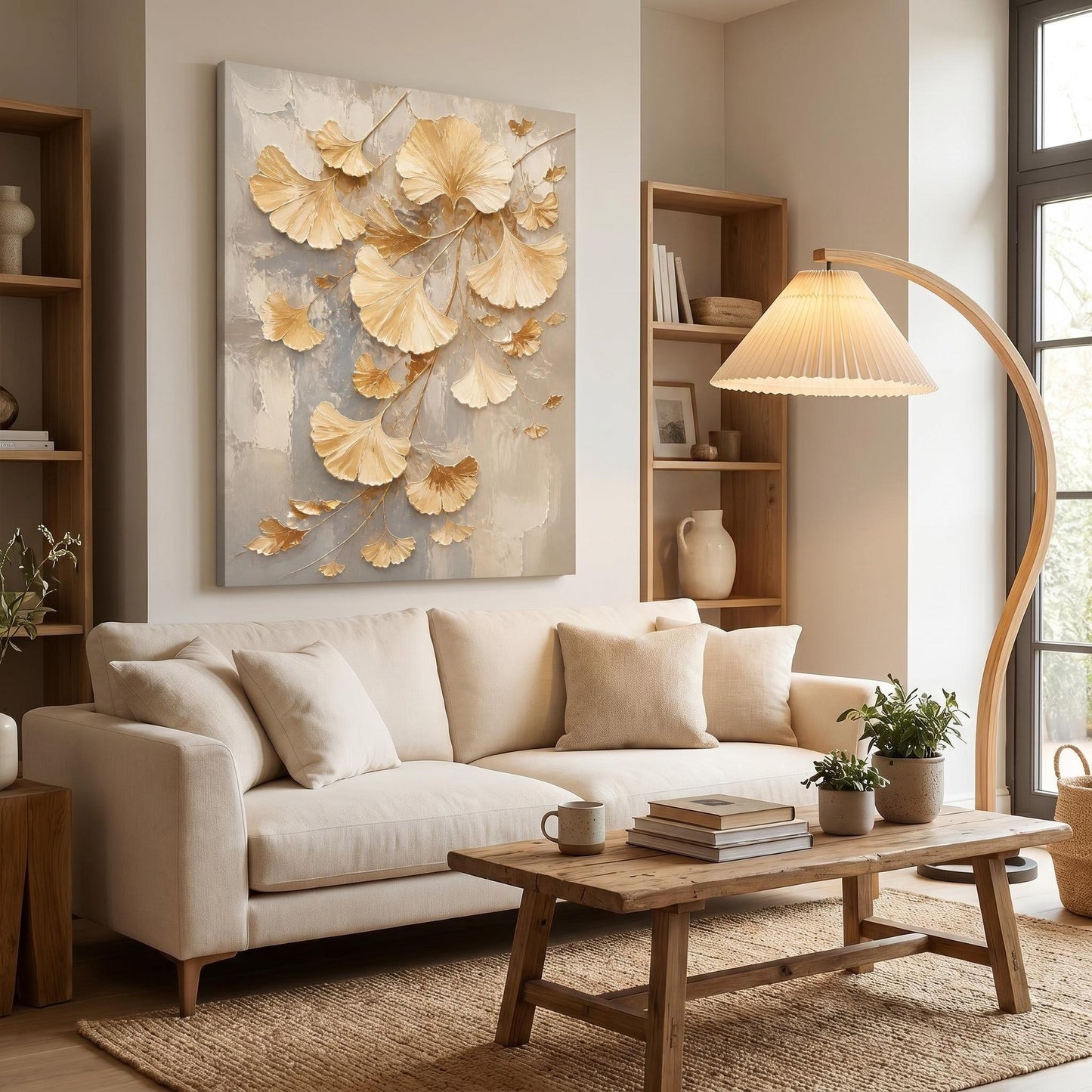 3D Textured Painting - Gilded Ginkgo Whispers