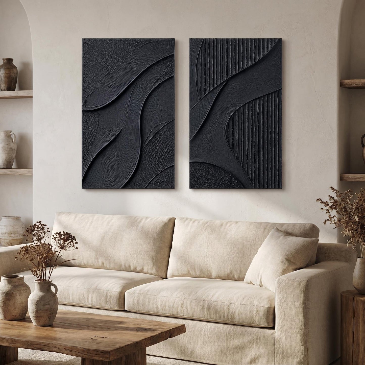 Wabi-Sabi Wall Art - Noir Flow Diptych