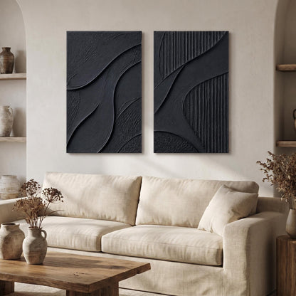 Wabi-Sabi Wall Art - Noir Flow Diptych