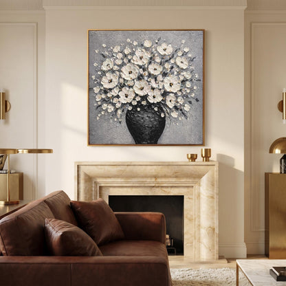 3D Textured Painting - Noir Vase Blooms