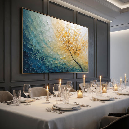 3D Textured Painting - Golden Teal Tree