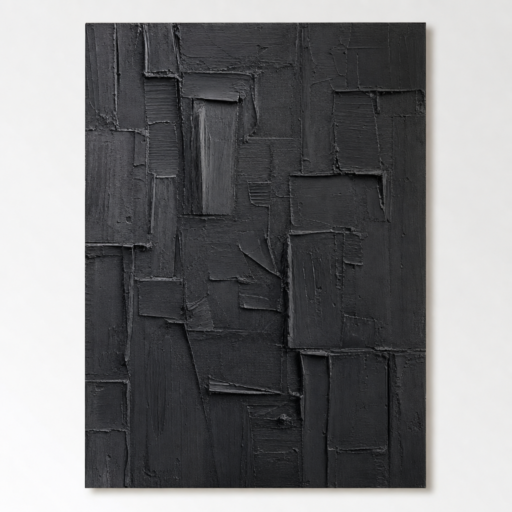 Wabi-Sabi Wall Art - Textured Black Relief