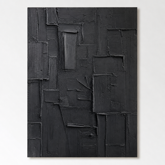 Wabi-Sabi Wall Art - Textured Black Relief