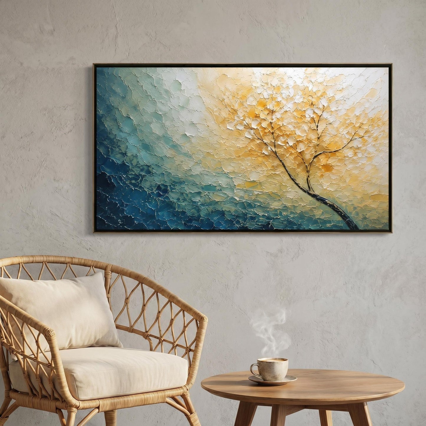 3D Textured Painting - Golden Teal Tree
