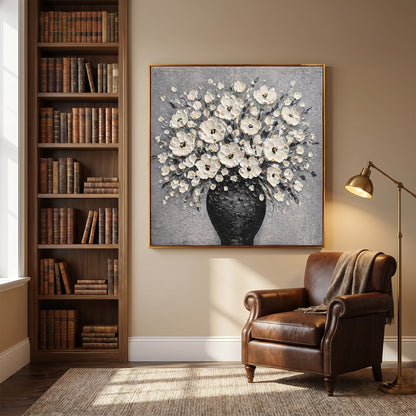 3D Textured Painting - Noir Vase Blooms