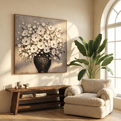 3D Textured Painting - Noir Vase Blooms