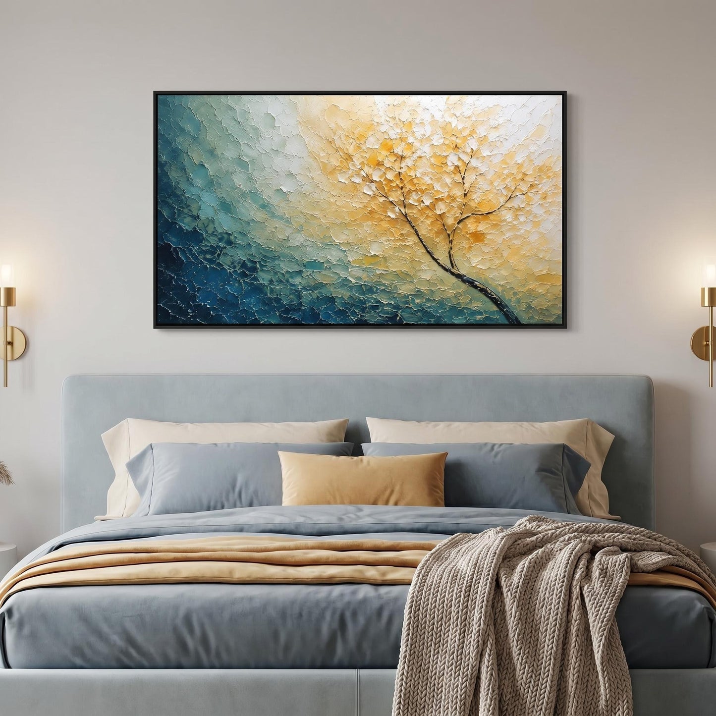 3D Textured Painting - Golden Teal Tree