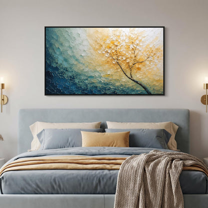 3D Textured Painting - Golden Teal Tree