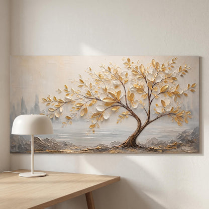 Contemporary Wall Art - Textured Golden Tree