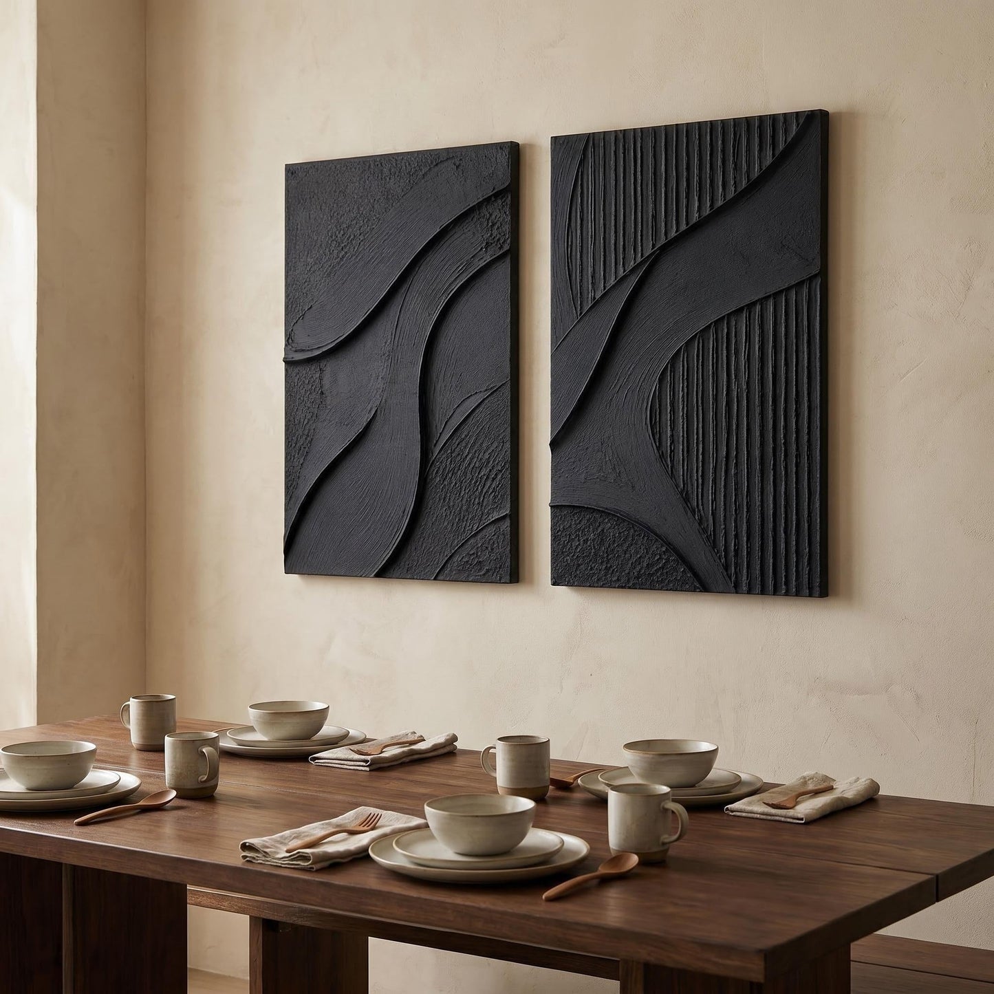 Wabi-Sabi Wall Art - Noir Flow Diptych