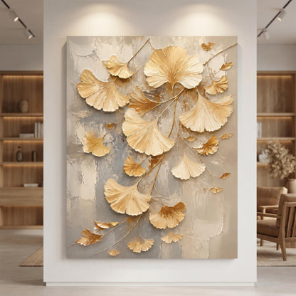 3D Textured Painting - Gilded Ginkgo Whispers