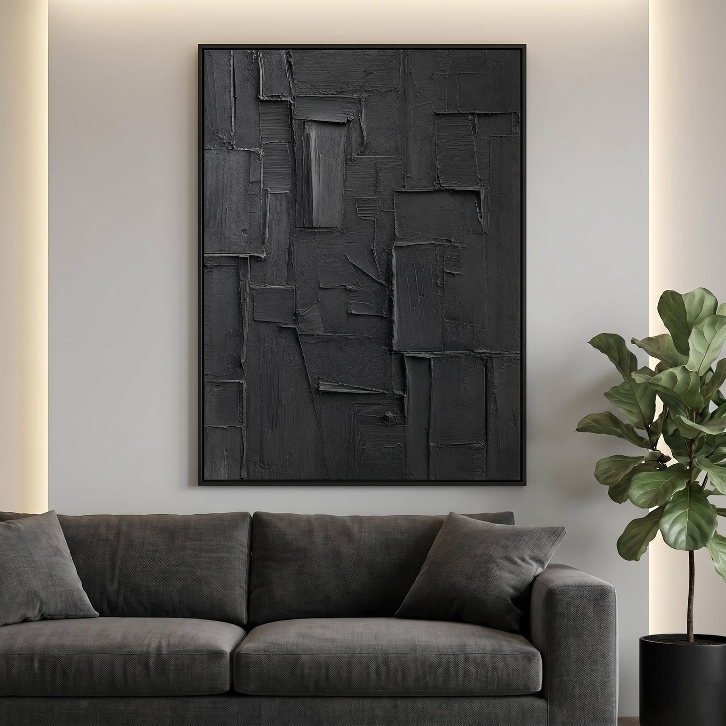 Wabi-Sabi Wall Art - Textured Black Relief
