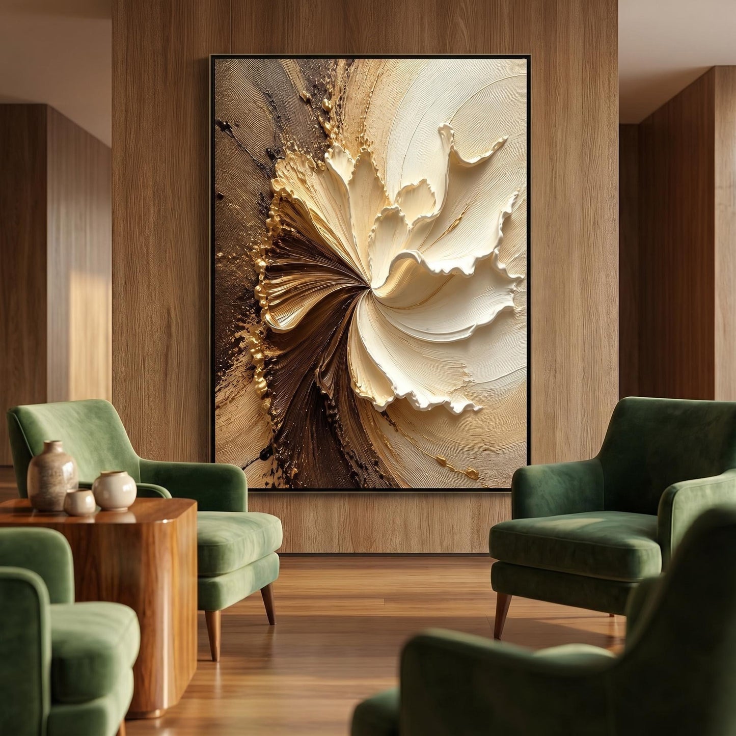 3D Textured Painting - Golden Swirl Bloom