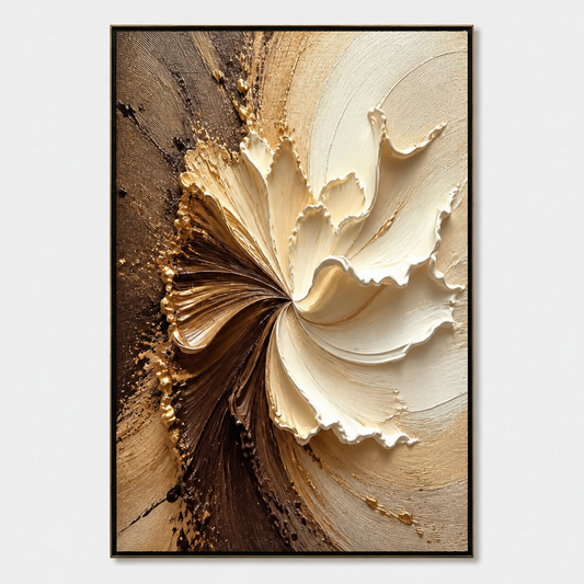 3D Textured Painting - Golden Swirl Bloom